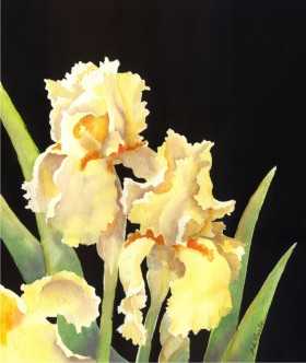 Watercolor of yellow irises
