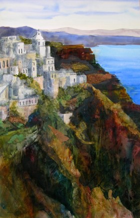 Mixed Media of Santorini Hillside